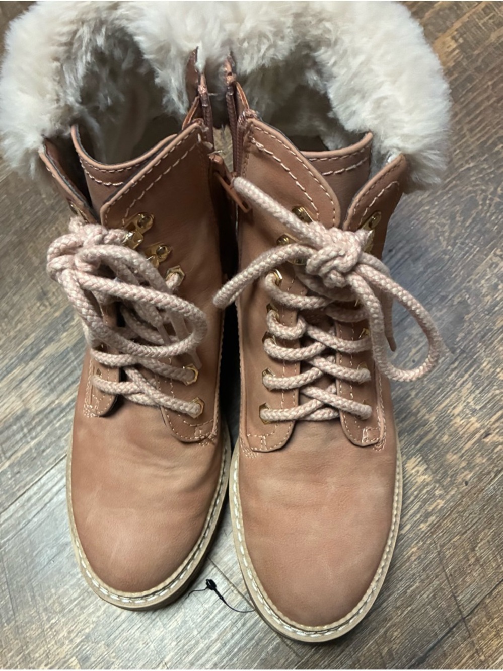 Steve Madden Alaska Tan Lace-Up Faux Fur Ankle Boots